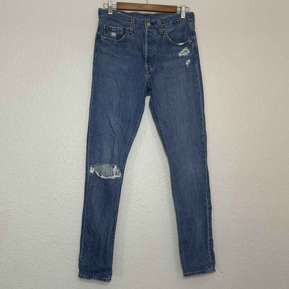 Levis 501 Jeans Women 28 Premium Denim High Waist Skinny Medium Wash Distressed